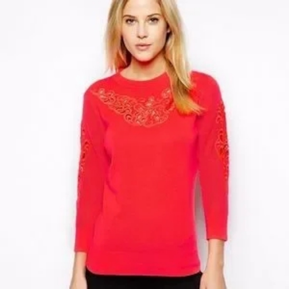 Ted Baker Embroidered Knit Sweater with Cutout Design,Sz.2